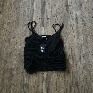 NWT DKNY Black Mesh Adjustable Strap Tank Top Size XL